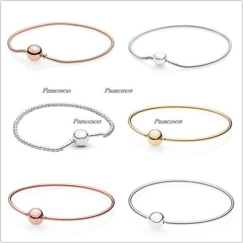 925 Sterling Silver Bracelet Ball Clasp Suitable Essence Rose Gold Bangle Bracelet Fit Women Bead Charm Pandora Jewelry