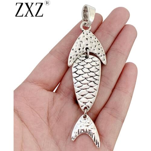 ZXZ 2pcs Tibetan Silver Large Fish Charms Pendants for Necklace Jewelry Making Accessories 98x27mm