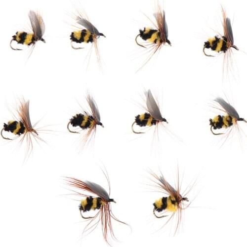10Pcs #10 Artificial Insect Bait Lure Bumble Bee Fly Trout Artificial Fishing Lures Bionic Honeybee Bait Fishing Bait Fly Bait