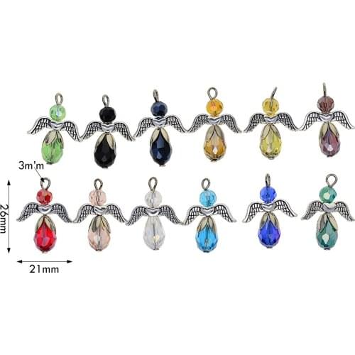 12 Pcs Heart Angel Wing Charms Pendants Fashion Jewelry Necklace Glass Beads DIY Charms Bracelets