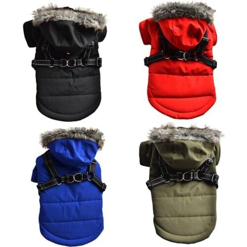 2 In 1 Large Pet Dog Hooded Jacket With Harness For Dog Waterproof Warm Autumn Winter Dog Coat Ski Costume Pet Clothes