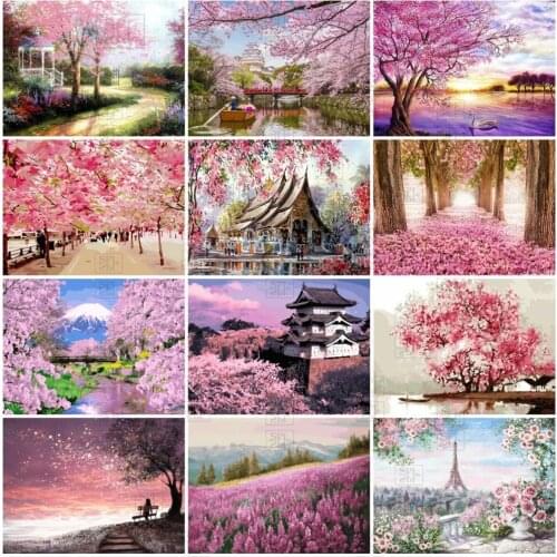 5D Diy Diamond Painting Landscape Embroidery Cherry Blossom Tree Cross Stitch Wall Mosaic Art Home Decoration Gift Full Drill