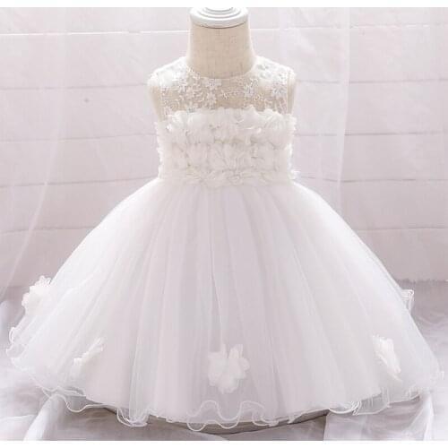 White Newborn Baptism Dress For Baby Girl White 12M 24M First Birthday Party Wear Cute Sleeveless Toddler Girl Christening Gown