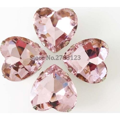 Free shipping! Heart shape pink color Glass Crystal flatback loose rhinestones,sew on stone for diy Clothing accessories