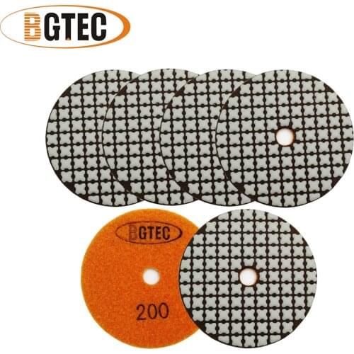 BGTEC 6pcs 100mm #200 Dry Resin Bond Diamond Flexible Polishing Pads Diameter 4inch Sanding Disk For Granite Marble Ceramic