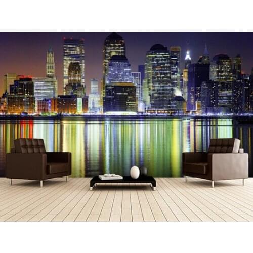Custom photo wallpaper, New York city night landscape murals for apartments, residential, office wall waterproof wallpaper