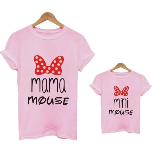 Family Tshirts Fashion Mommy and Me Baby Girl Tshirts MINI and MAMA Fashion Family Look Tops Tee Boys Mom Mother Pink T-shirt