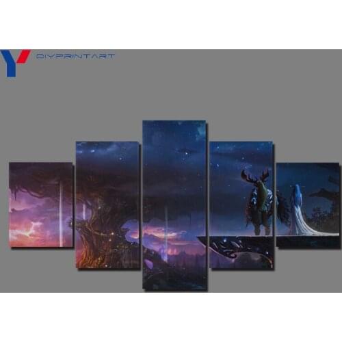 Game Poster Wow Malfurion Stormrage 5 Panels Modern Wall Art Paintings for Living Room Wall Decor Print Poster