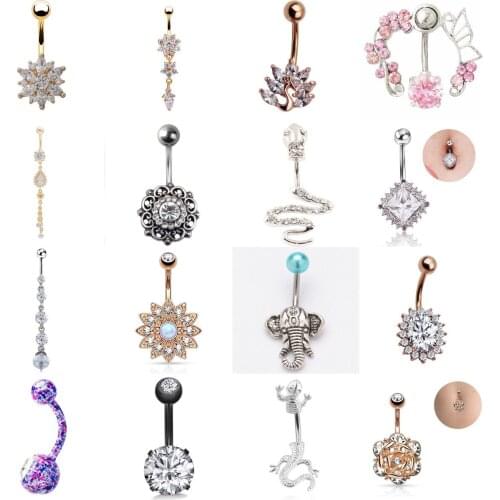 31 Styles Sexy Dangling Navel Belly Button Ring Oreja Double Round Cubic Zirconia Surgical Steel Belly Piercing Jewelry