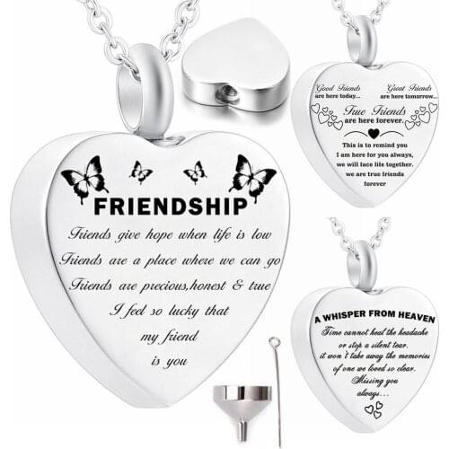 Cremation Jewelry for Ashes Memorial Keepsake Urn Necklace for Friendship with Fill kit and Gift Velvet bag