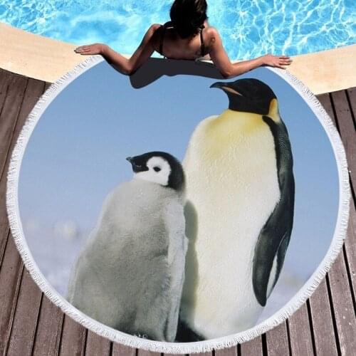 Cute penguin pattern Fringed beach towel Round beach towel luxury beach towel Sea beach towel Beach cover up Microfiber towel