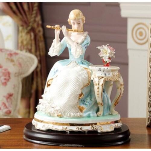 Lace porcelain couple porcelain figure decoration western beauty flute beauty sitting art diamond painting home decoration