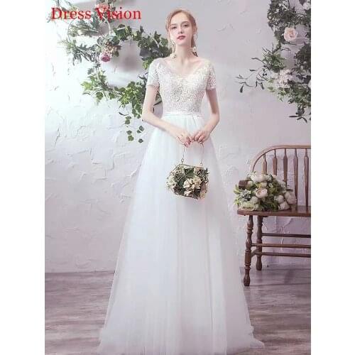 Vestidos Lace Appliques V-Neck Dress Robe De Mariage Wedding Dress Vestido De Noiva Party Gowns Short Sleeves Robe De Soiree