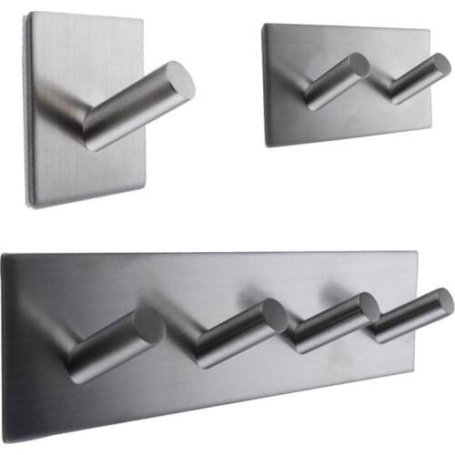 Adhesive Hook Stainless Steel Self Key Rack Coat Hanger Family Robe Hats Bag Key Adhesive Wall Hanger Hook