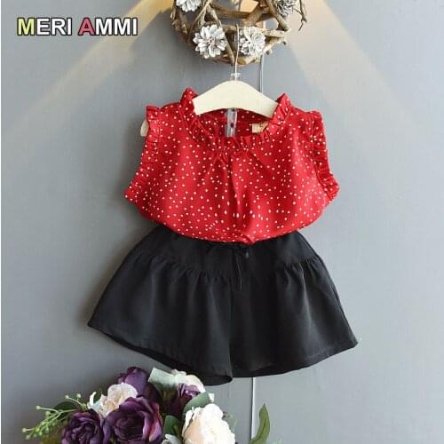 MERI AMMI 2 pcs Set Girl Clothing Set Dots Tees + Shorts For 2-7 Year Children Baby Kids