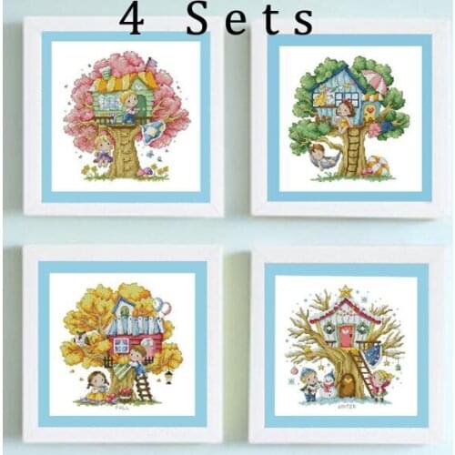 Counted Cross Stitch Kit Treehouse of Spring Summer Autumn Winter Four Season Seasons Tree House SO