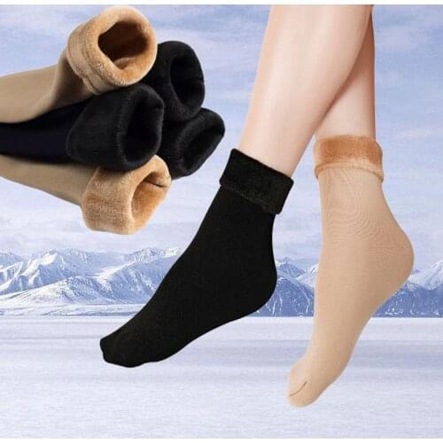 Winter Warm Stylish black long high 2 color solid short thick socks Women Plus velvet Cotton elastic for lady girl Christmas sox
