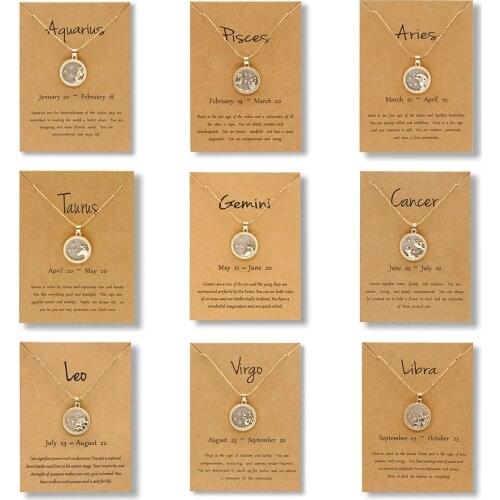 12 Horoscope Zodiac Sign Gold Pendant Necklace Aries Leo Round Black White Resin Elegant Necklace Birthday Constellation Jewelry