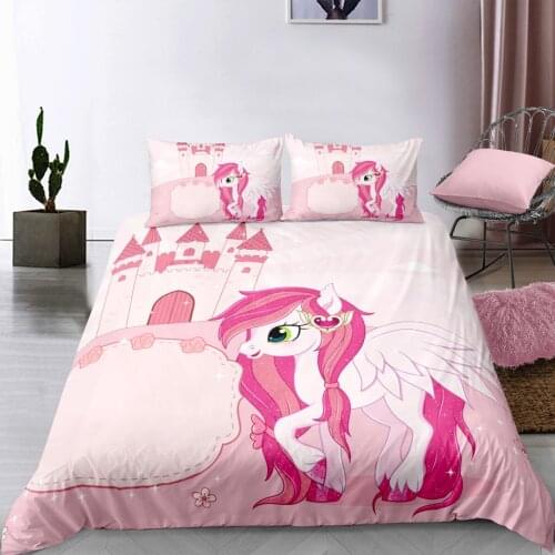 Bed Linen 3D Cartoon Unicorn Bedding Set Cute Duvet Cover Set For Kids Children Quilt Cover Set Queen King Size 150x200 cm