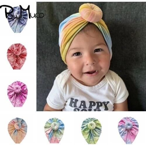 Powmuco 9 Colors Breathable Tie-dyed Cotton Hats Fashion Round Ball Baby Girls Caps Handmade Donut Bonnet Clothing Accessories