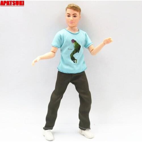 Blue O-Neck Short Sleeve T-shirts Trousers Long Pants Outfits Clothes for Ken Doll Clothes for 1/6 Prince Ken Boy Male Doll Toys