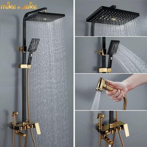 Luxury black gold shower set with bidet bathtub 4 functions white showerset bathroom Shower faucet Bathtub Faucet message shower