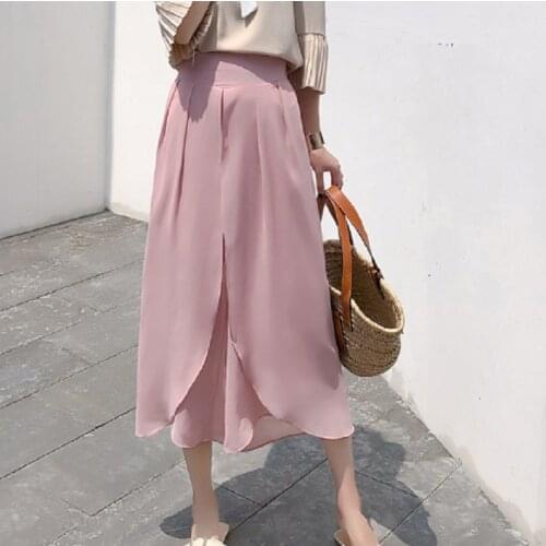 Thin loose chiffon casual women pants cropped wide leg pants seven-point middle waist pants plus size summer elegant lady pants