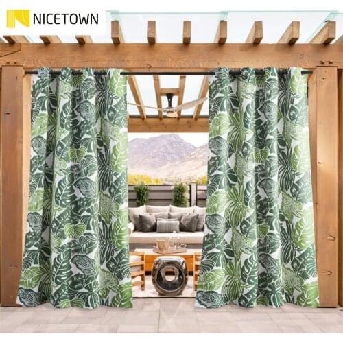 NICETOWN Outdoor Curtain Printed Banana Leaf Drape Blackout Light Blocking Fade Resistant with Grommet Rust-Proof For Garden
