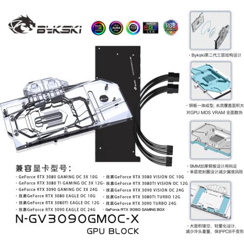 Bykski Water Block use for GIGABYTE RTX 3080 GAMING OC 3X 10G / 3090 EAGLE OC / TURBO 24G / Copper Block / Backplate RGB AURA