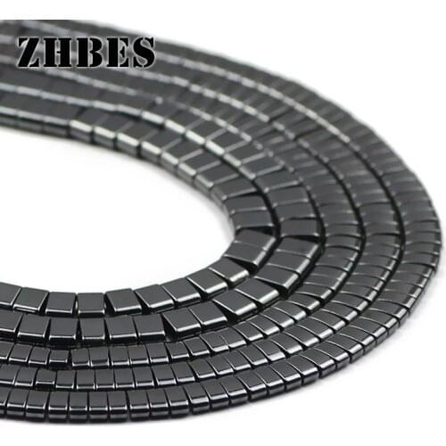 ZHBES 5/6MM Natural Stone Black Rectangle Hematite Double Hole Square Spacer Loose Beads For Jewelry Making DIY Bracelet Finding