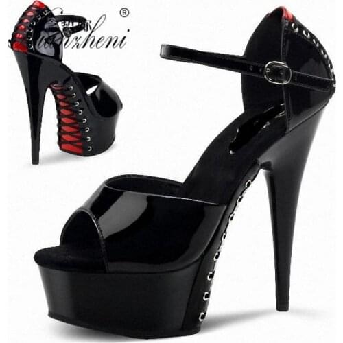 New 6 Inch Pointed Stiletto Open Toe Cross Bandage Womens 15cm High Stripper Heel Platform Sandals Pumps Sexy Pole Dance Shoes