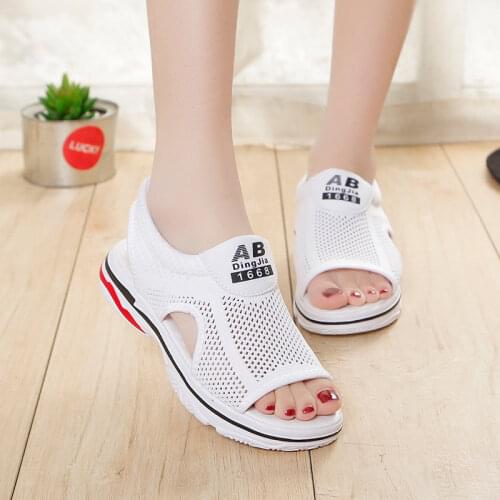 2021 Summer women sandals Mesh Soft Bottom Casual Breathable Running Shoes Flat Student Fish Mouth Shoes open toe shoes AC-9