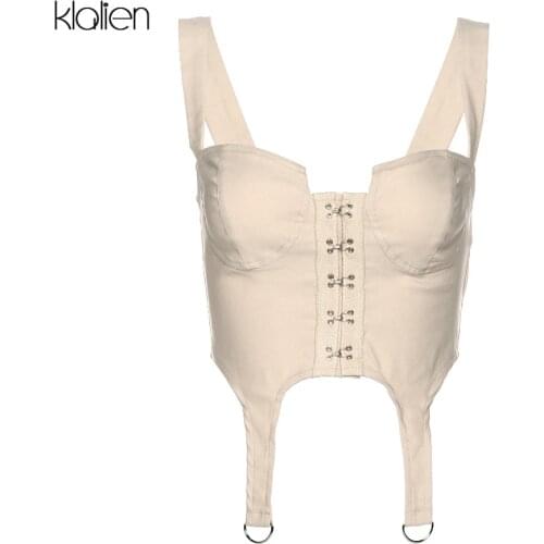 KLALIEN sexy low cut black slim crop tops women camisole summer spring new fashion wild high street leisure tank tops female