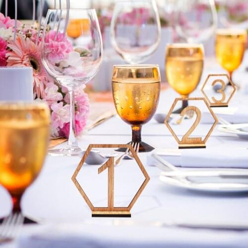 1-20 Hexagonal Deck Numbers Table Card Banquet Table Seat Hollowed Party Wedding Decoration Wooden Table License Plate Cards