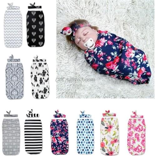 Baby Blankets Printed Newborn Infant Baby Boys Girls Sleeping Swaddle Muslin Wrap +Headband 2PC Photography Prop