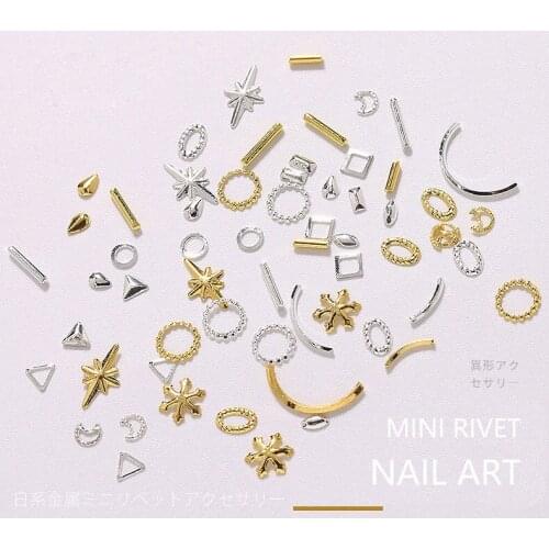 500pcs/lot Geometric Gold Feather Arrow Leaves Rivets Studs Metal Manicure Nail Art Accessories DIY Nail Decoration Charms 35-89