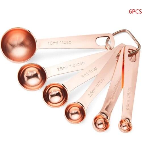6pcs/set Rose Gold Plated Measuring Spoons Stainless Steel Baking Tea Coffee Kichen Teaspoons Tablespoons Measure Tool