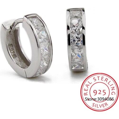 925 Sterling Silver Simple Single Row Zircon Hoop Earrings For Women brincos oorbellen pendientes S-E14