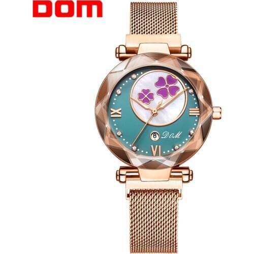 DOM Brand Watch Women Steel Watches Luxury Flower Quartz Wristwatch Female Clock Charms Ladies G-1275