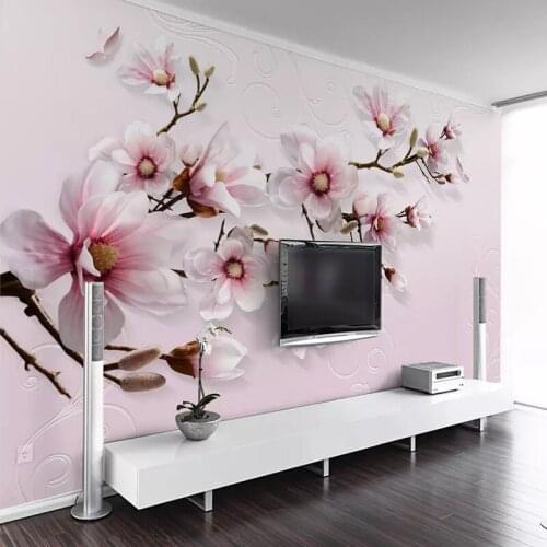 Custom Photo Wall Mural Modern Hand Painted 3D Pink Lily Wall Cloth Wallpaper For Wall Living Room TV background Wall Home Decor