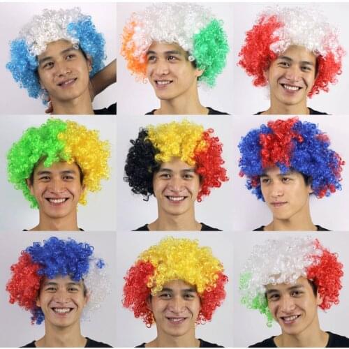 Hot sale 1PC Interesting Performance Wavy Clown Wig Hair Christmas Party Synthetic Hair Football Fans Props Wig Cosplay Hair
