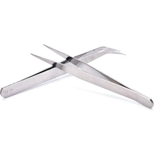 Hot Sale New 2PCS Stainless Steel Straight + Bend Tweezer For Eyelash Extensions Nail Art Nippers