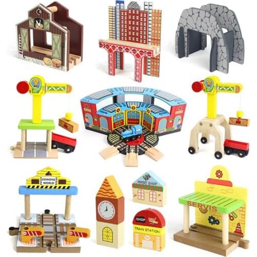 P1 Wooden track train toy combination toy scene Childrens variety combination track assembly accessories educational toy