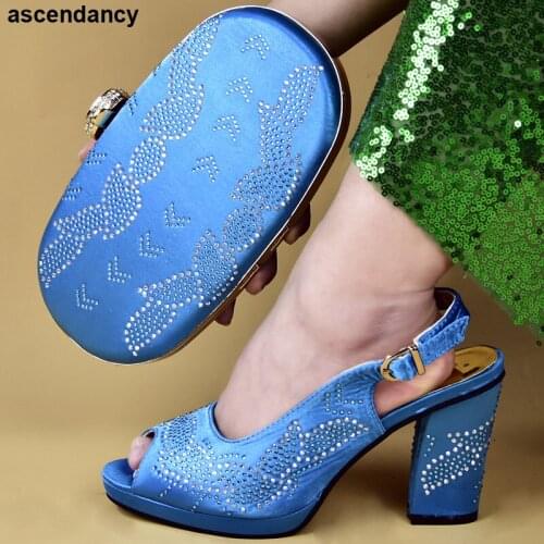 Sky Blue Italian Shoes with Matching Bag for Wedding Italy Italian Shoes and Bag To Match Shoes with Bag Set Party Buckle Strap