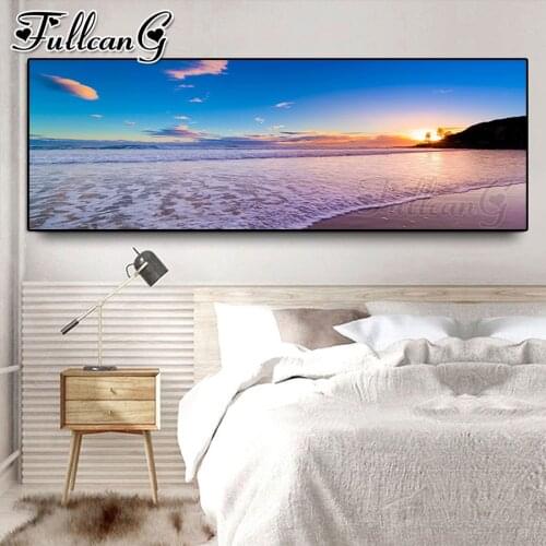 FULLCANG Blue Sky Sunsets Natural Sea Beach Landscape 5d diy full square round diamond embroidery large mosaic painting FC3394