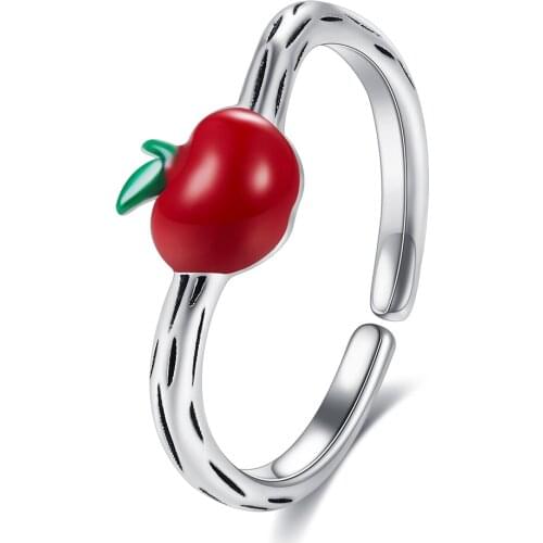 ZEMIOR S925 Sterling Silver Red Apple Shaped Creative Fine Design Rings For Women Trendy Jewelry Best Selling Valentine Day Gift