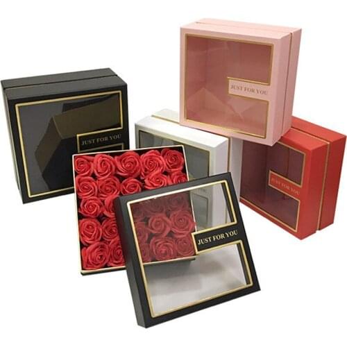 2PCS/set Square PVC Transparent lid flower gift box birthday/wedding party Valentines Day present pack box Buy 2 set 10% OFF