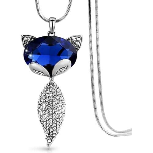 Fashion crystal fox pendant necklace Long sweater chain clothing accessories