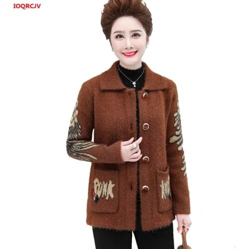 Fashion Embroidered Womens Sweater Jacket Autumn New Sweater Cardigan Casual Tops Plus Size Middle Aged Mother Cardigans W1811
