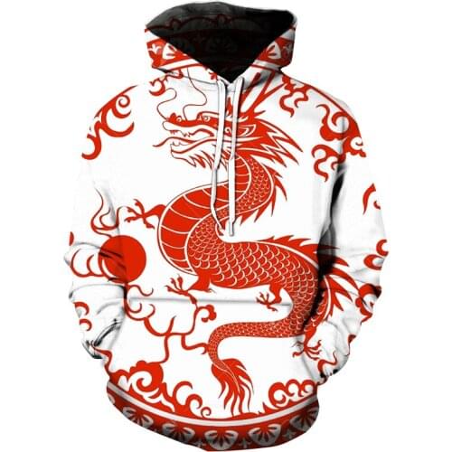 Mens 3D Dragon Graphic Hoodie Chinese paper cut hoodie Spring and Autumn mens top Jackets Casual sweatshirt Long sleeve pullover